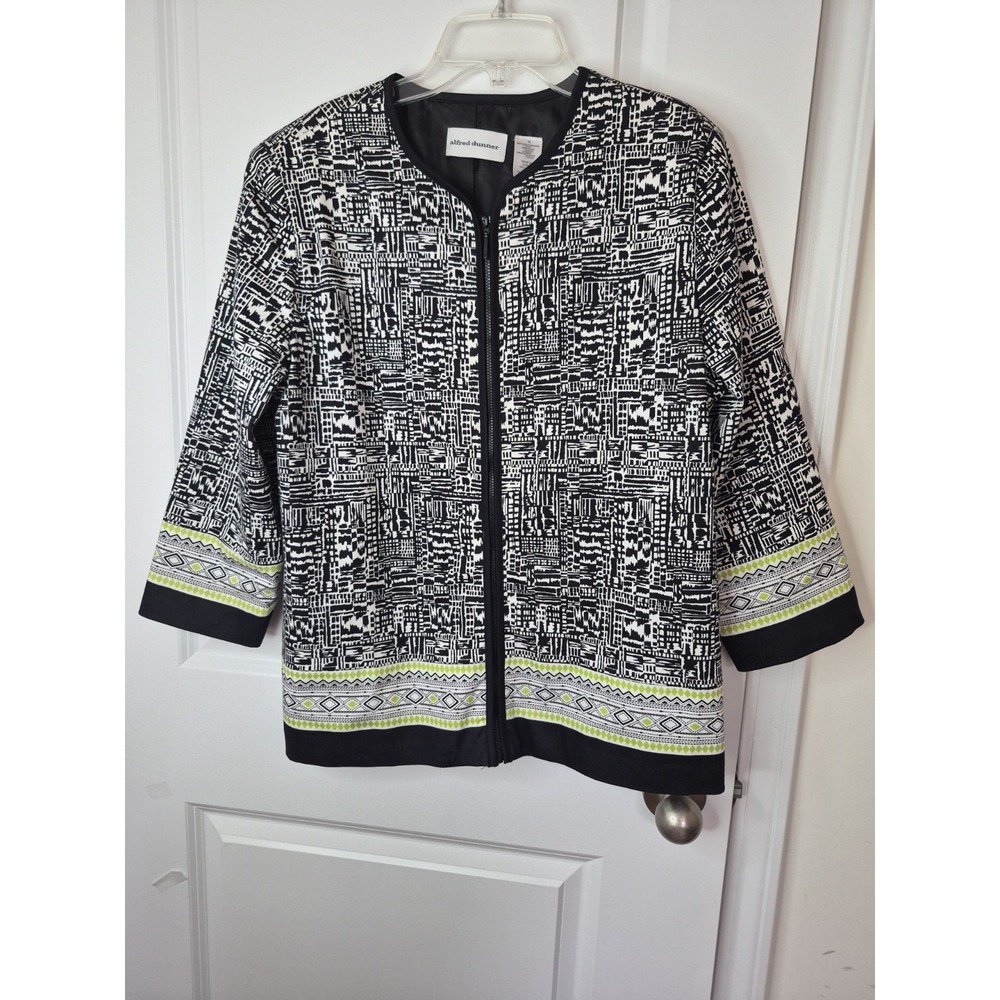 Alfred Dunner Zip Front Jacket Womens   Black White Career Wear Size 14